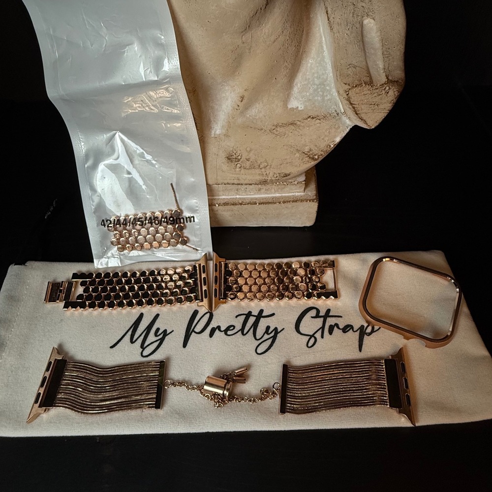My Pretty Strap Rose Gold Apple Watch Band Set 42/44/45/46/49mm Jewelry Bracelet - Picture 1 of 3
